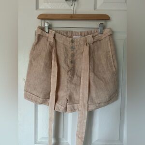 Bella Dahl 100% Linen Button-Front Belted Shorts in Tan - Size S